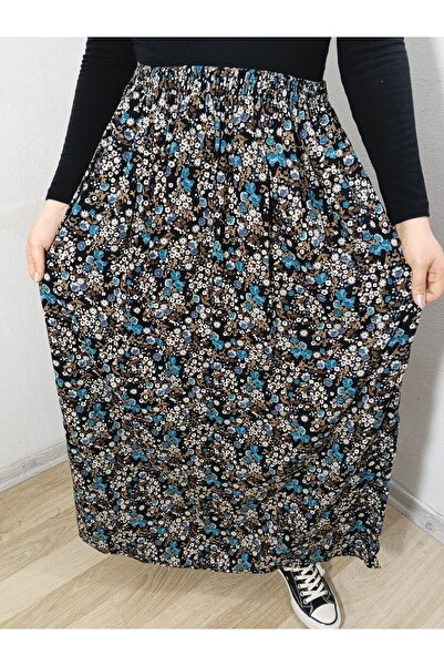 hoaryage Beli Lastikli Canlı Renkli Desenli Viskon Basma Kumaş Maxi Boy Etek,...