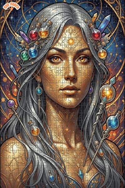 Esranın Dünyası Magical Cosmic Woman Oil Painting Look Double Layer Framed Wo...