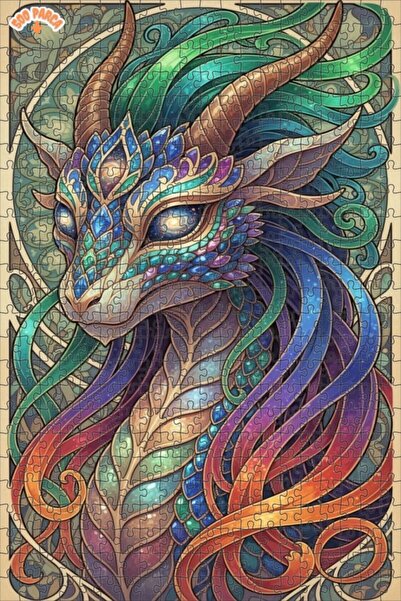 Esranın Dünyası Fantastic Dragon Oil Painting Look Art Wooden Puzzle 500 Piec...