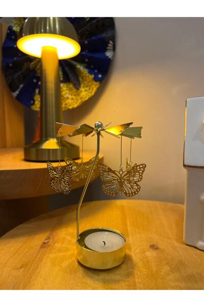 serce KELEBEK GOLD DEKORATİF ISI İLE DÖNEN MUMLUK