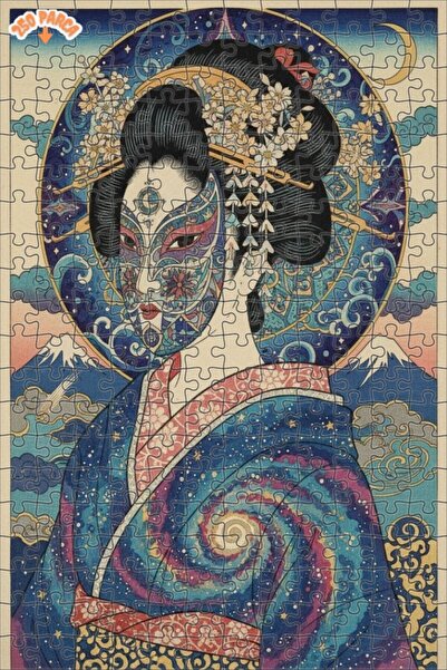 Esranın Dünyası Mysterious Geisha Cosmic Patterned Oil Painting Lookalike Dou...
