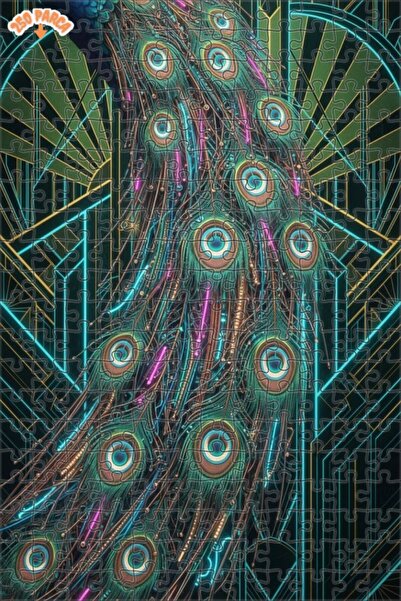 Esranın Dünyası Showy Peacock Feathers Art Deco Art Print Double-Layer Framed...