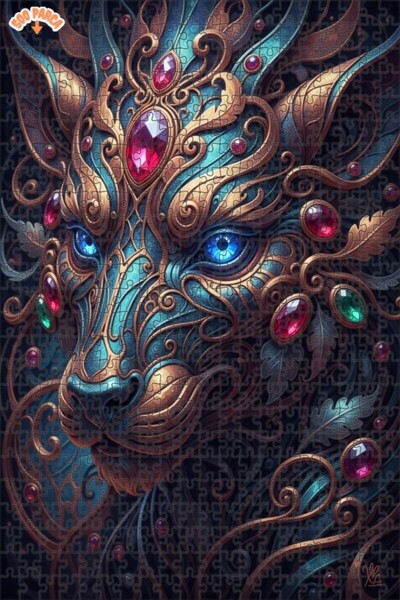 Esranın Dünyası Majestic Jeweled Lion Illustration C Double-Layer Framed Wood...