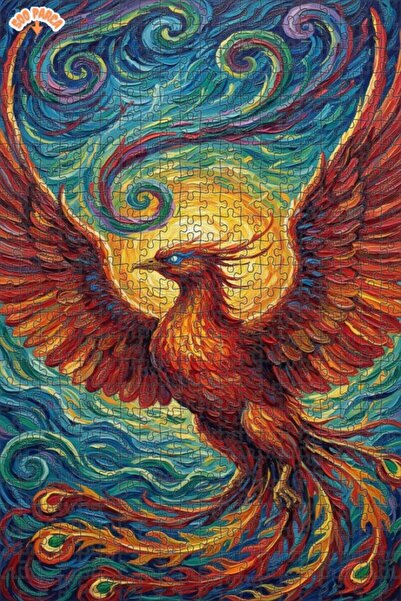 Esranın Dünyası Red Phoenix Oil Painting Look Double Layer Framed Wooden Puzz...