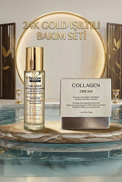 Bi Care 24K Gold Işıltılı Bakım Seti - Altın Parçacıklı Serum 30ml + Kolajen ...