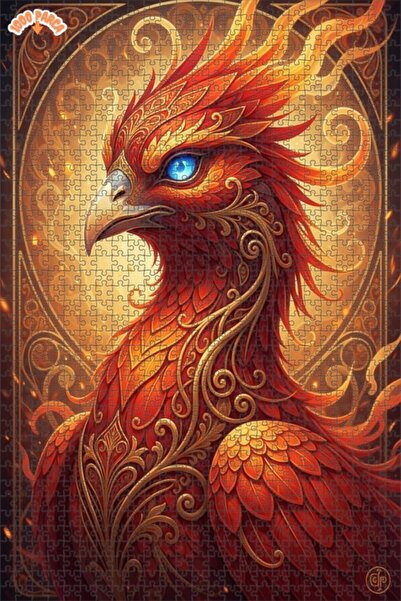 Esranın Dünyası لغز خشبي مؤطر بطبقتين بمظهر لوحة زيتية لطائر الفينيق الغامض 1...