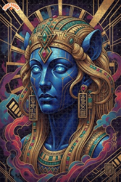 Esranın Dünyası Mystical Blue Queen Oil Painting Lookalike Double-Layer Frame...