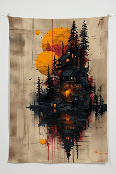 Charmbi غطاء جداري بمنظر للبحيرة - غطاء جداري كبير الحجم سجاد بوصة، ديكور غرف...