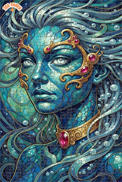 Esranın Dünyası Mermaid Art Oil Painting Look Double Layer Framed Wooden Puzz...