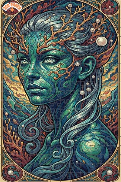 Esranın Dünyası Mermaid Art Oil Painting Look Double Layer Framed Wooden Puzz...