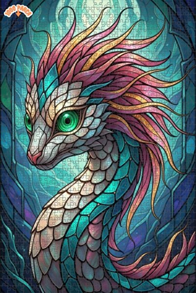 Esranın Dünyası Fantastic Dragon Glass Mosaic Look Wooden Puzzle with Double-...