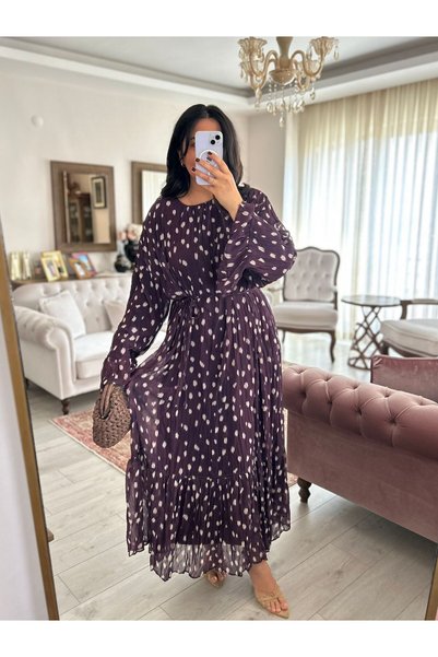 POİSE Polka Dot Patterned Chiffon Maxi Dress