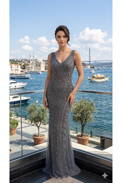 uzer abiye stanbul Serisi Geometrik Desenli özel tasarım Taş baskı İşlemeli K...