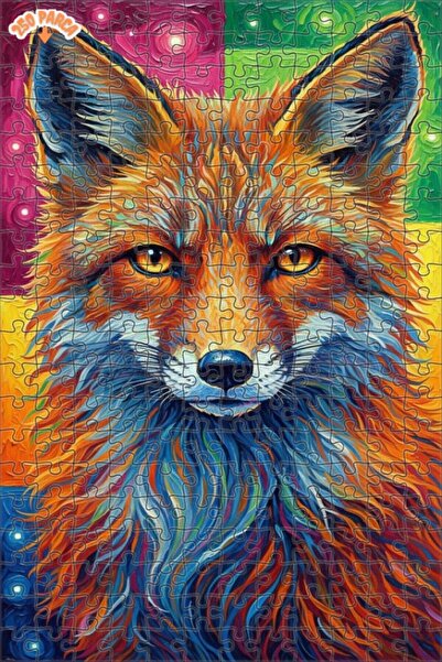 Esranın Dünyası Vibrant Colors Oil Painting Look Fox Double-Layer Framed Wood...