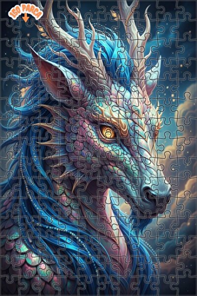 Esranın Dünyası Fairy Tale Dragon Oil Painting Look Double Layer Framed Woode...