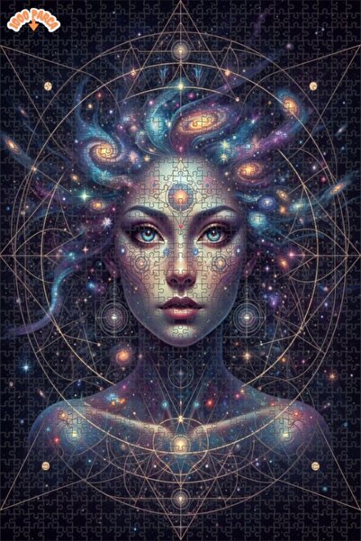 Esranın Dünyası Woman of the Universe Abstract Art Double-Layer Framed Wooden...