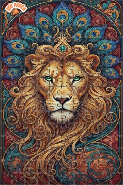 Esranın Dünyası Lion Patterned Oil Painting Look Art Nouveau Double-Layer Fra...