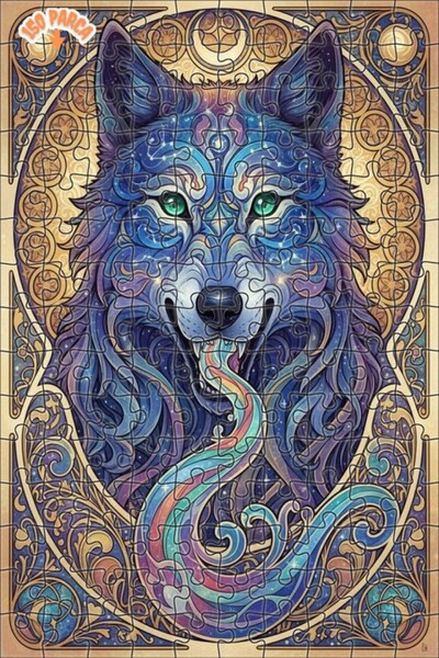 Esranın Dünyası Starry Sky Wolf Art Puzzle Double-Layer Framed Wooden Puzzle ...