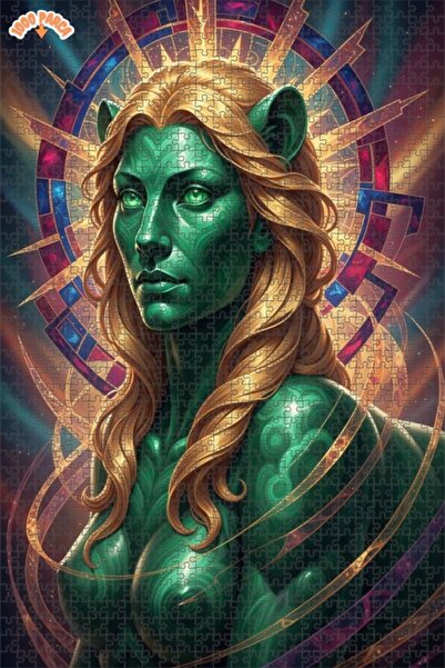 Esranın Dünyası Green Woman Figure Abstract Art Oil Painting Double-Layer Fra...