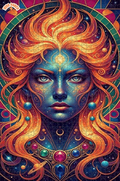 Esranın Dünyası Galactic Cosmic Goddess Oil Painting Lookalike Double-Layer F...