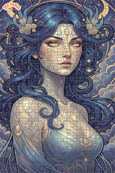 Esranın Dünyası Mystical Sky Blue Woman Oil Painting Lookalike Double-Layer F...