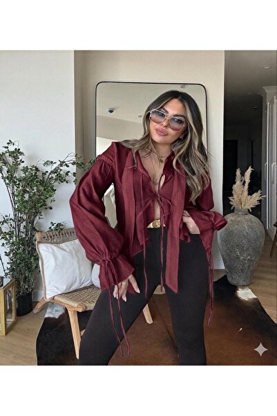 Femaura Gömlek - FM178 Model Bağcık Detaylı Tesettür Giyime Uygun Dökümlü İnc...