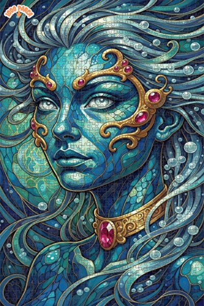 Esranın Dünyası Mermaid Art Oil Painting Look Double Layer Framed Wooden Puzz...