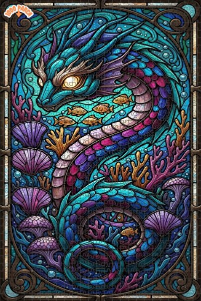 Esranın Dünyası Sea Dragon Glass Mosaic Look Wooden Puzzle 1000 Pieces 70X50