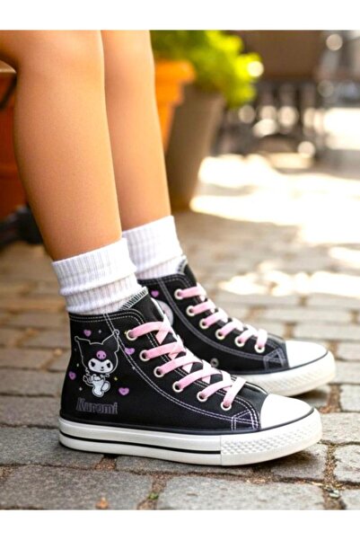 ellaboni حذاء رياضي كروم ميلودي مطبوع أسود عالي الجودة للبنات كتان حذاء رياضي