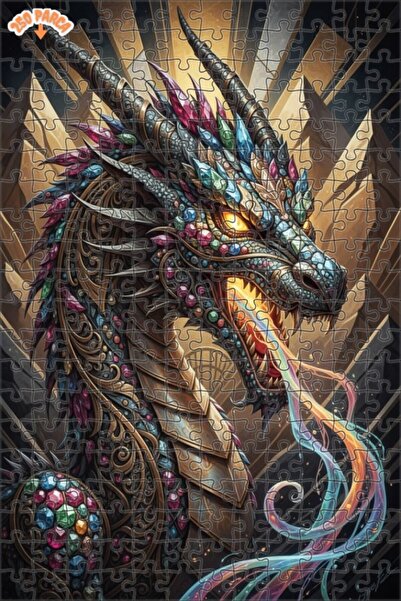 Esranın Dünyası Majestic Jewel Dragon Oil Painting Look Double Layer Framed W...
