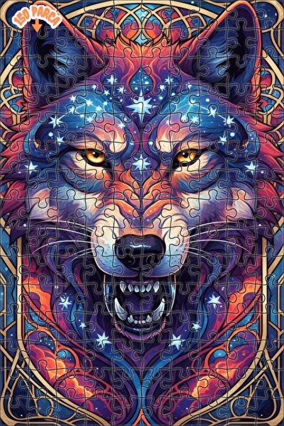 Esranın Dünyası Double-Layer Framed Wooden Puzzle Made with Wolf and Star Con...
