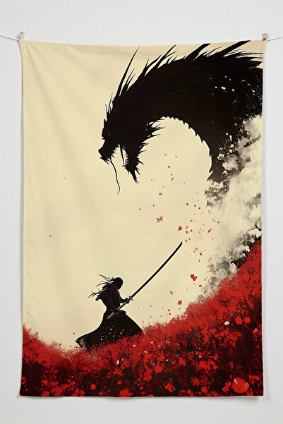 Charmbi غطاء جداري بتصميم التنين الأسود - لوحة جدارية كبيرة الحجم سجاد سم، دي...