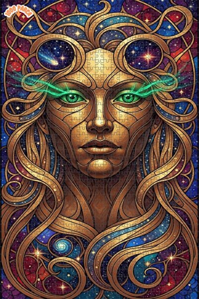 Esranın Dünyası Golden Faced Cosmic Woman Oil Painting Look Art Puzzle 1000 P...