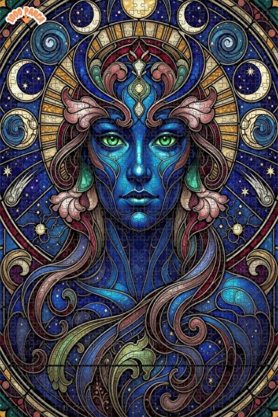 Esranın Dünyası لغز خشبي للنساء من ميستيك كوزميك بتصميم فن الزجاج الملون مزدو...