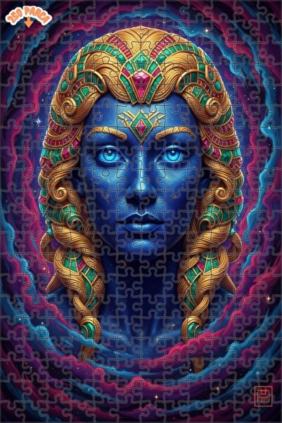 Esranın Dünyası Mysterious Blue Goddess Oil Painting Lookalike Double-Layer F...