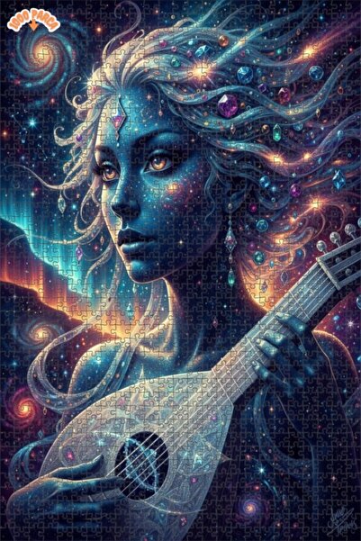 Esranın Dünyası Galaxy Woman Music Art Lookalike Double-Layer Framed Wooden P...