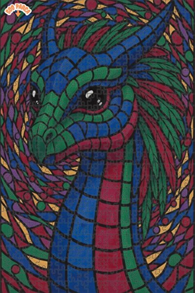 Esranın Dünyası Colorful Dragon Mosaic Look Wooden Puzzle Double-Layer Framed...