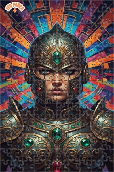 Esranın Dünyası Abstract Warrior Queen Oil Painting Look Wooden Puzzle with D...
