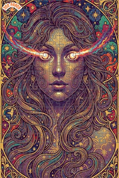 Esranın Dünyası Magical Cosmic Woman Oil Painting Look Double Layer Framed Wo...