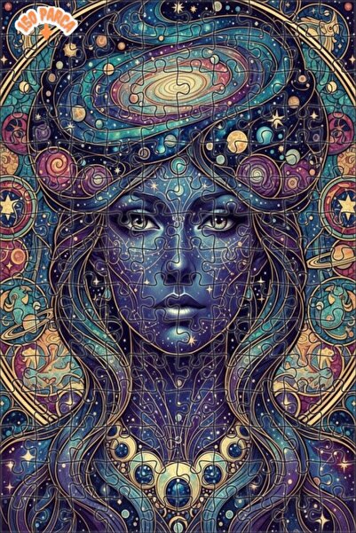 Esranın Dünyası Cosmic Woman Oil Painting Look Double Layer Framed Wooden Puz...