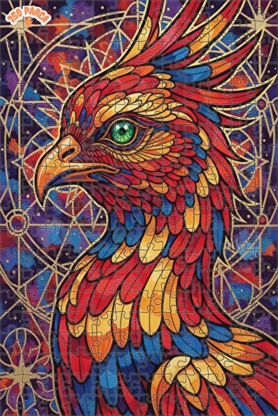 Esranın Dünyası Red Phoenix Oil Painting Look Double Layer Framed Wooden Puzz...