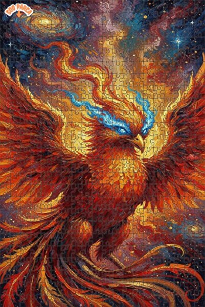 Esranın Dünyası Flaming Phoenix Oil Painting Look Double Layer Framed Wooden ...