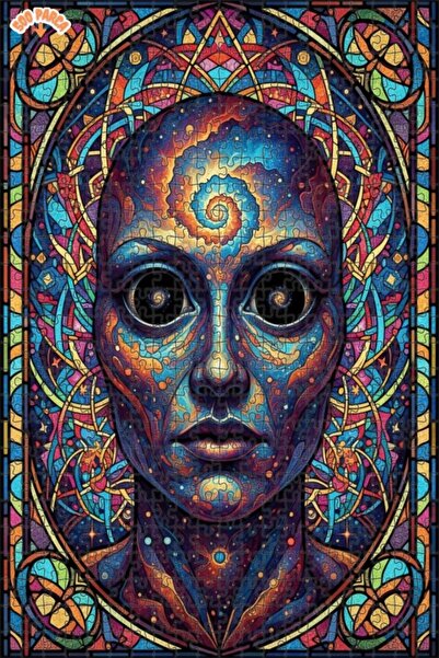 Esranın Dünyası Psychic Cosmic Face Oil Painting Lookalike Double-Layer Frame...