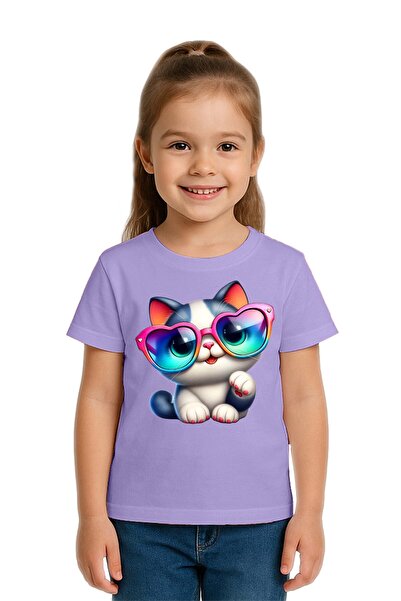 SEDİRLİ Unisex Cat Baskılı Çocuk Tişört pamuklu penye kumaş