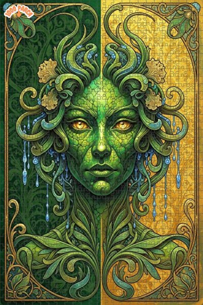 Esranın Dünyası Green Nature Goddess Oil Painting Look Double Layer Framed Wo...