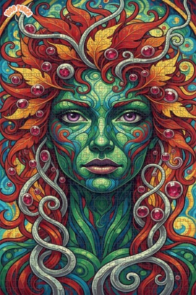 Esranın Dünyası Magical Green Woman Oil Painting Lookalike Double-Layer Frame...