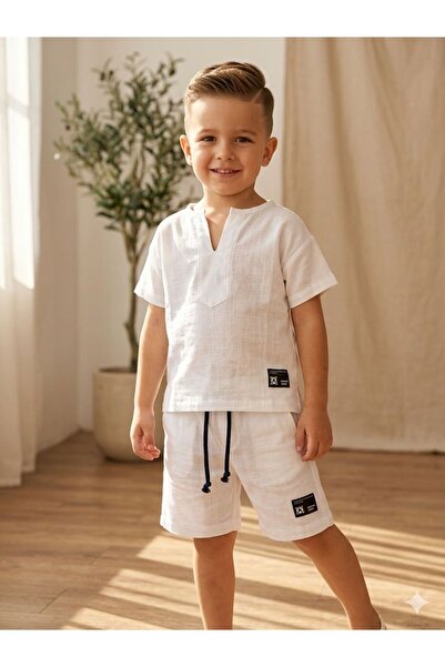 Pyramid masterpieces طقم ولادي قصير ناعم صيفي