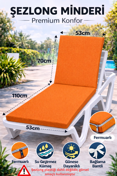 batu tekstil Premium Şezlong Minderi–Fermuarlı, Su Geçirmez Kumaş, Güneşe Day...
