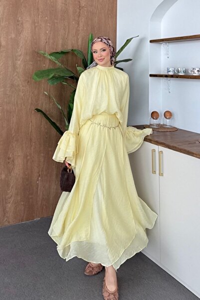 Şulemoda Giyim Ruffled Sleeve Set Yellow