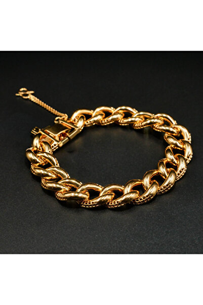 Generic Gold-Tone Textured Curb Link Bracelet - Chunky Mixed Finish Chain wit...